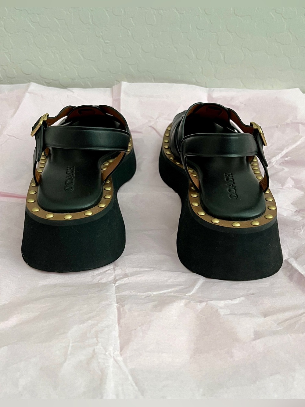 Coach Vivienne Fisherman C Studded Black Leather Sandals - Picture 7 of 9